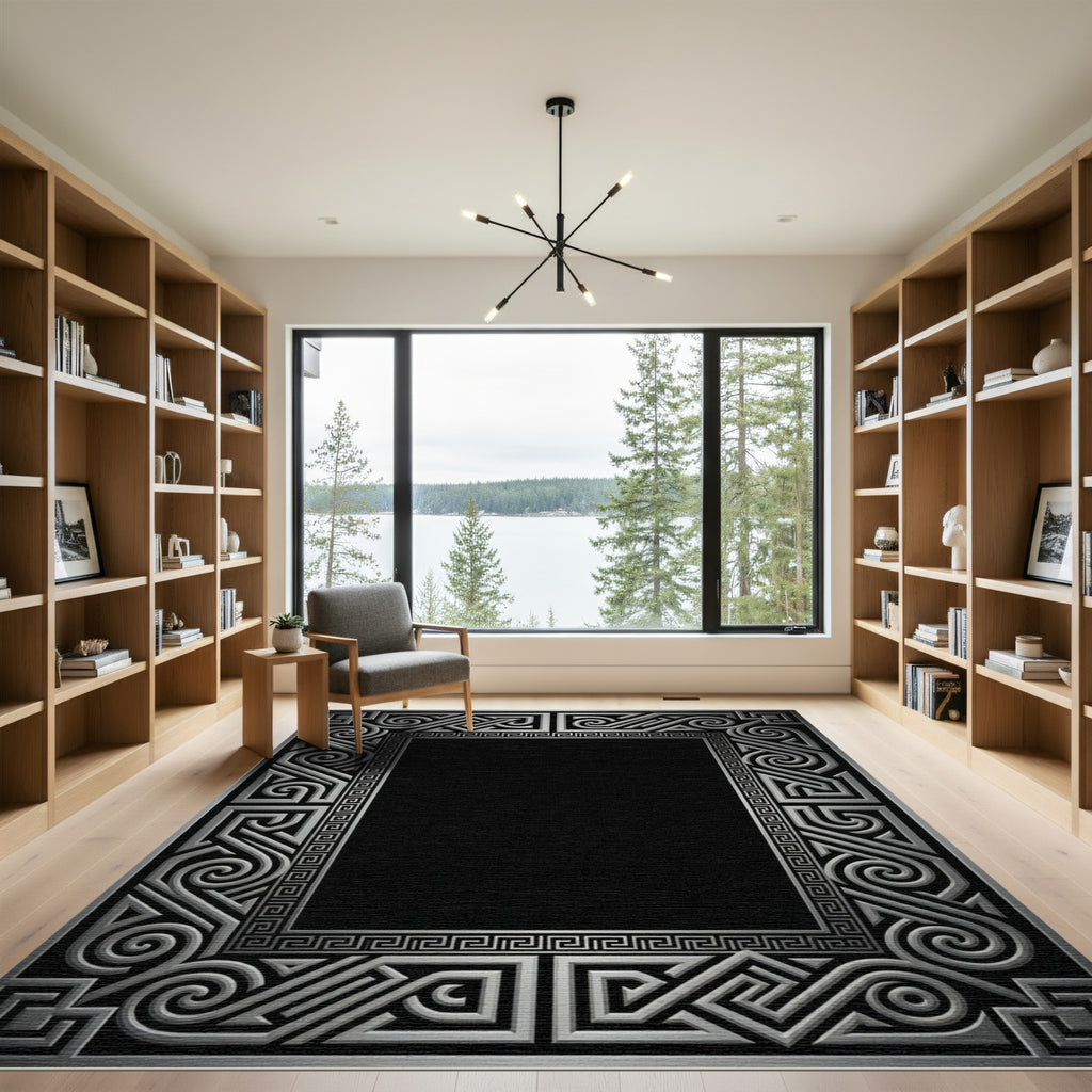 Silver Gray Geometric Interlocking Band Rug