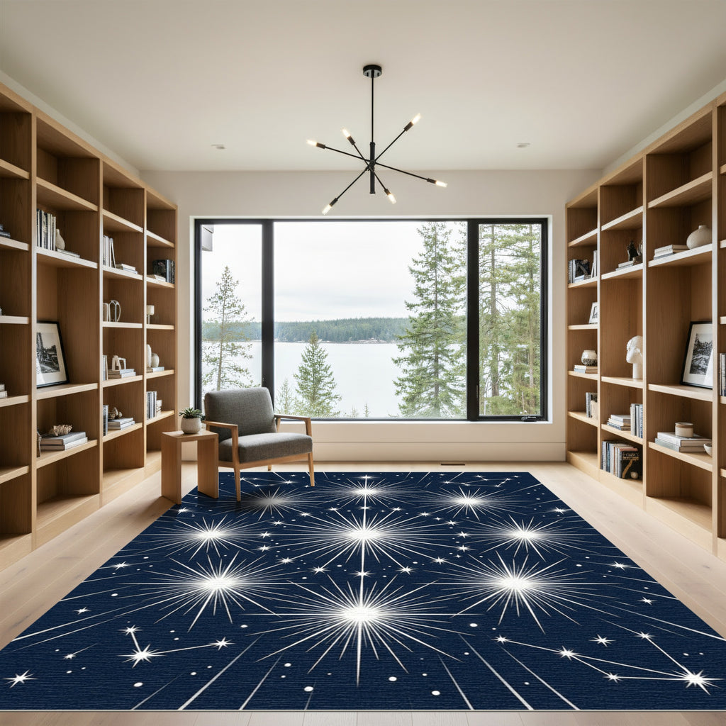Celestial Midnight Starburst Geometric Rug