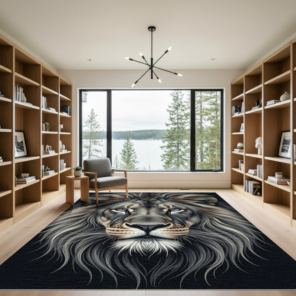 Majestic Silver Lion Portrait Rug