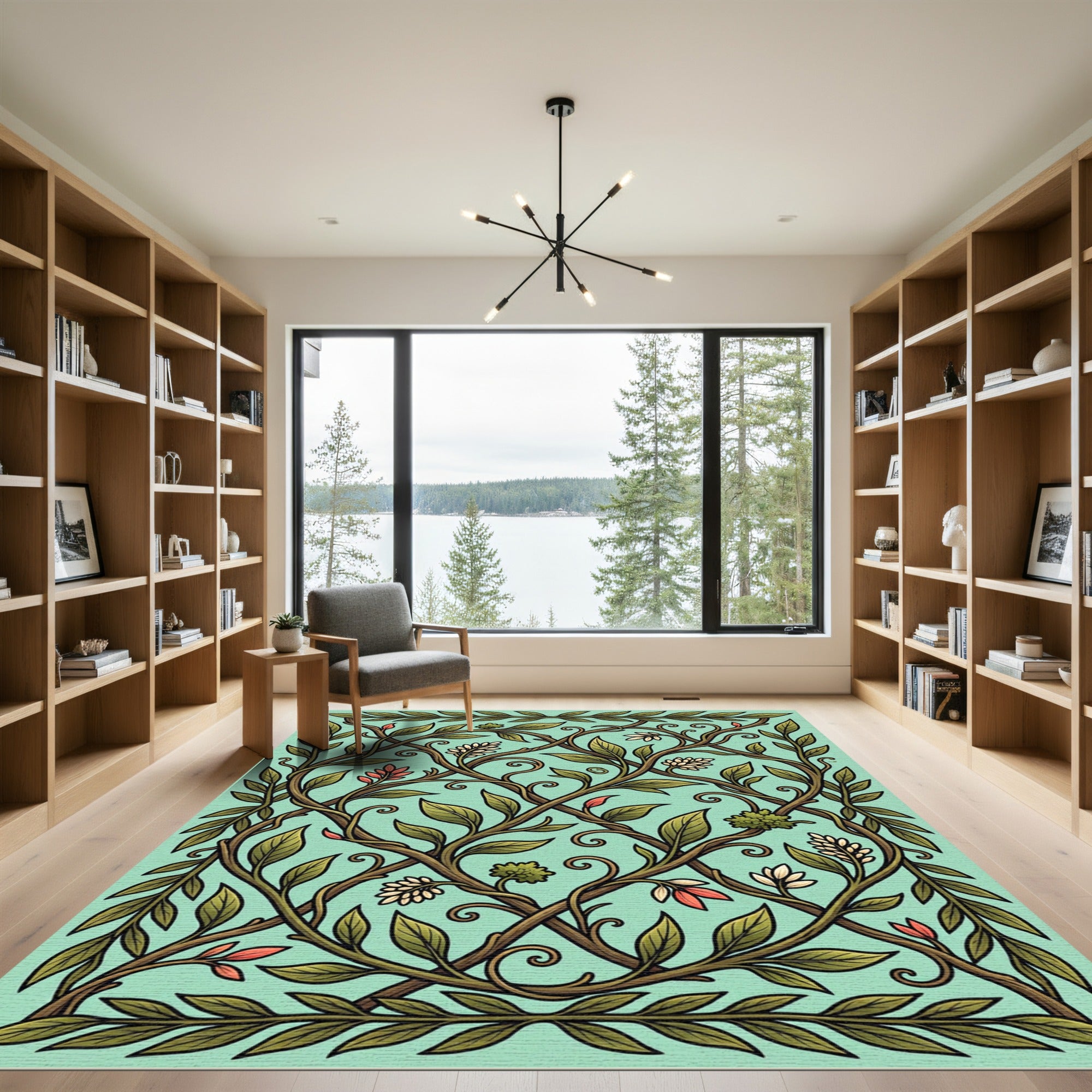 Elegant Sage Green Intertwining Botanical Vines Rug
