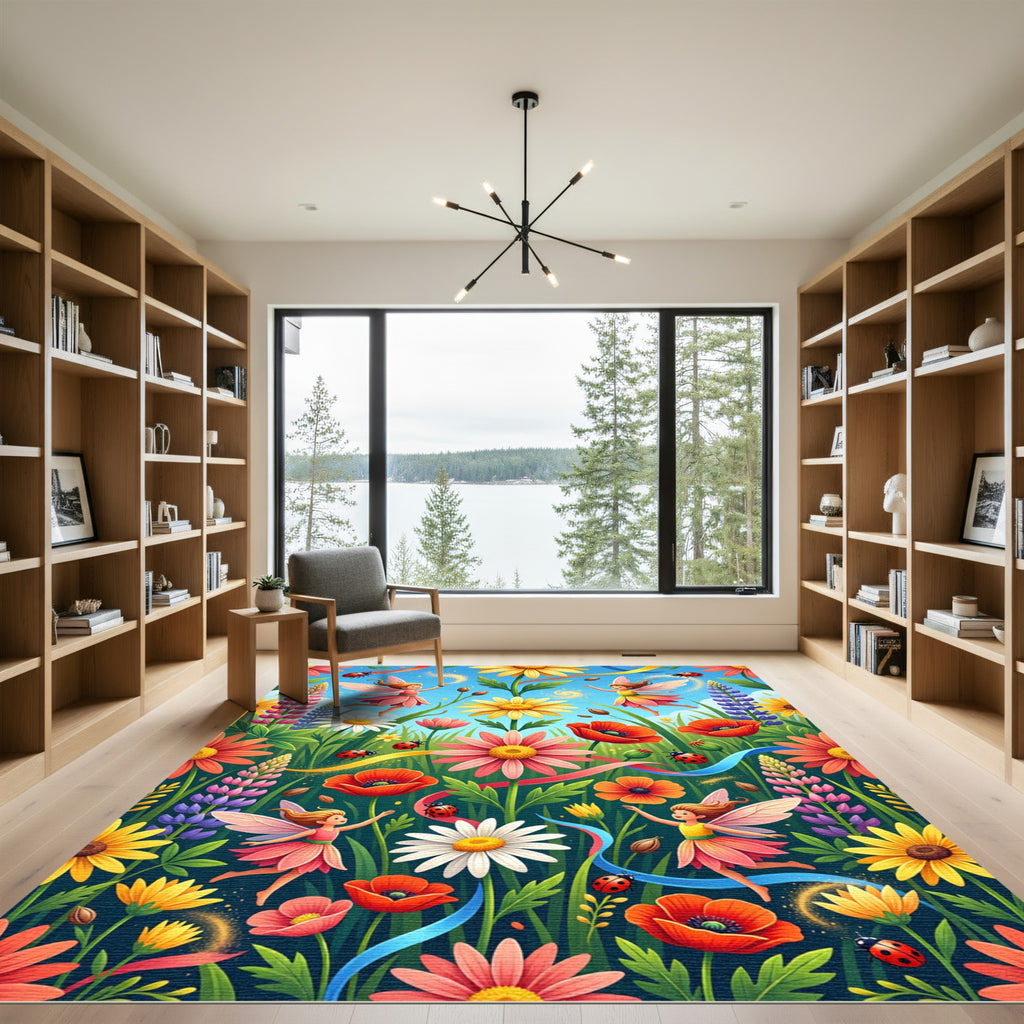Whimsical Fairy Garden Floral Meadow Rug