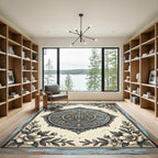 Classic Blue Floral Medallion Border Rug