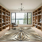 Midcentury Modern Golden Sunburst Geometric Rug