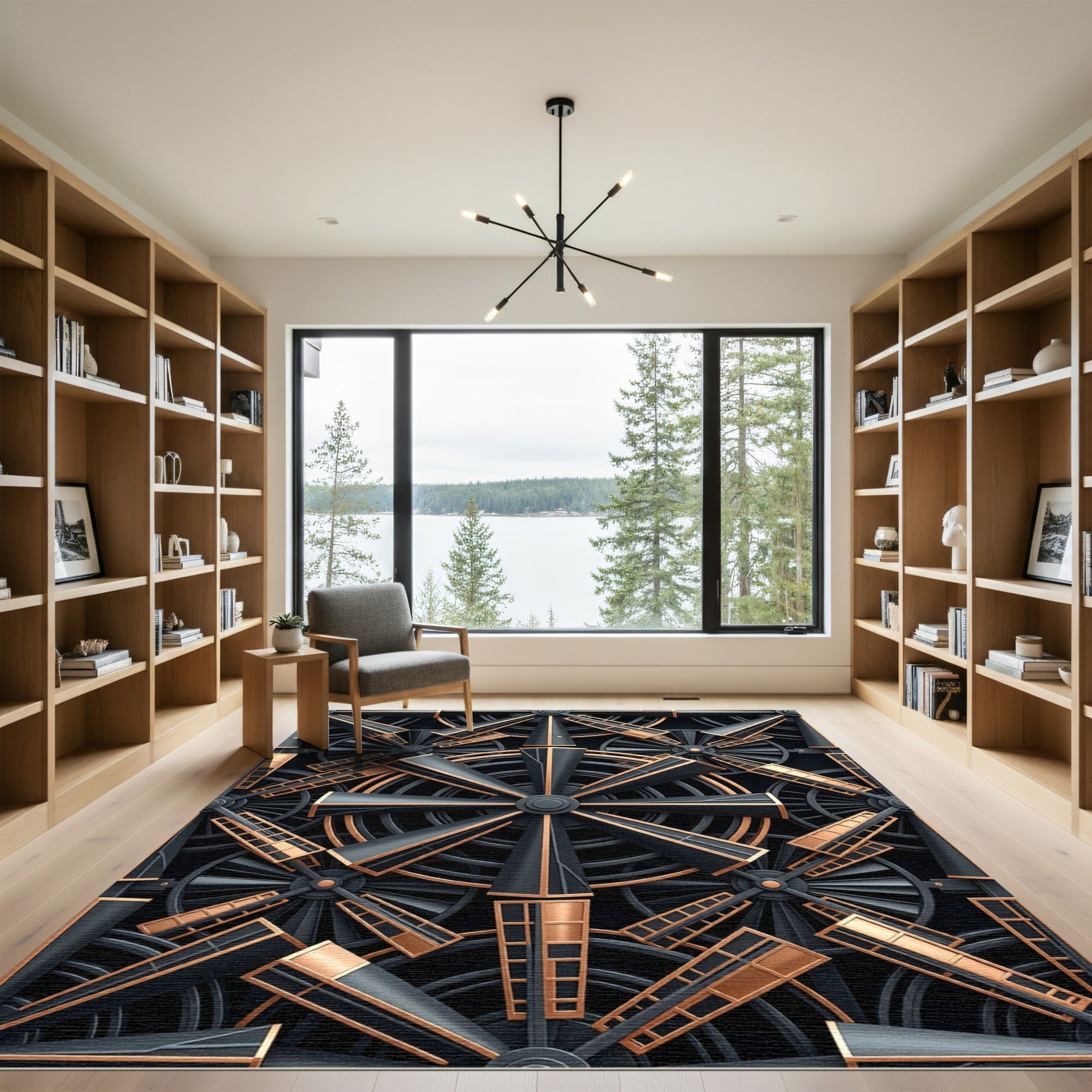 Dark Gold Geometric Turbine Assemblage Rug