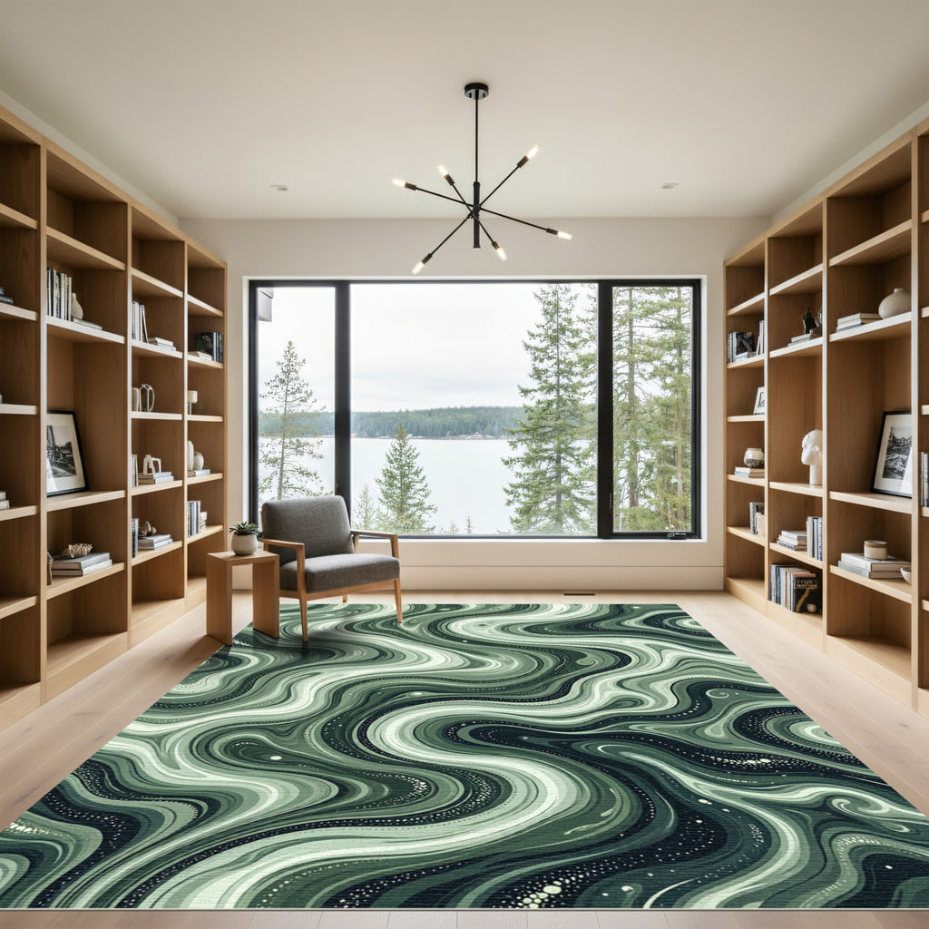 Earthy Sage Green Fluid Marble Rug