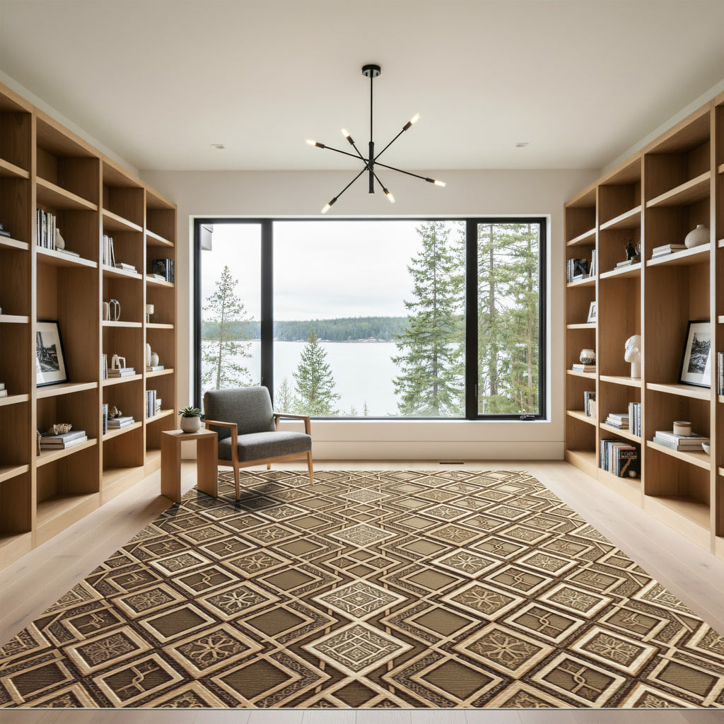 Luxurious Metallic Gold Geometric Lattice Rug