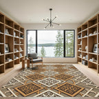 Gilded Geometric Lattice Interlocking Square Tile Rug