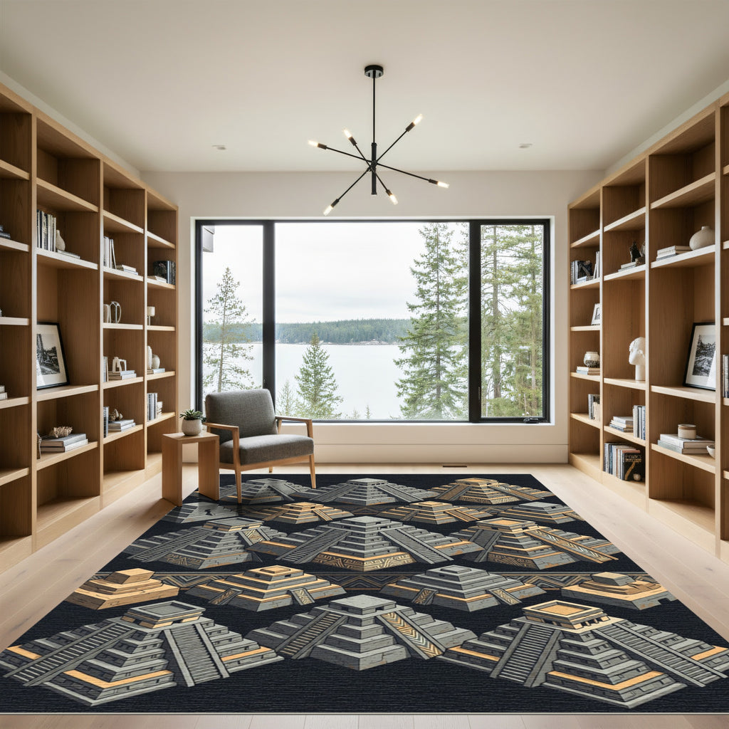 Ancient Stone Pyramids Geometric Repeat Rug