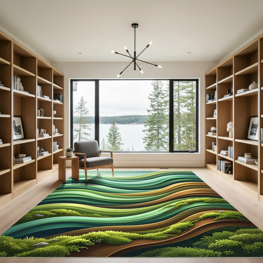 Verdant Wavy Landscape Composition Rug