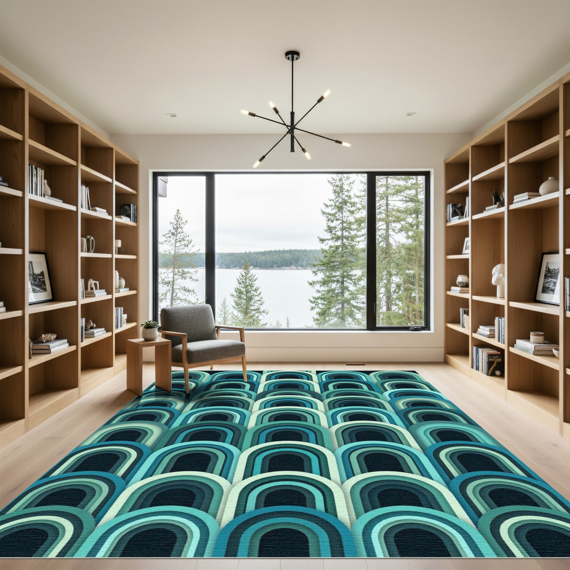 Teal Gradient Retro Arch Composition Rug