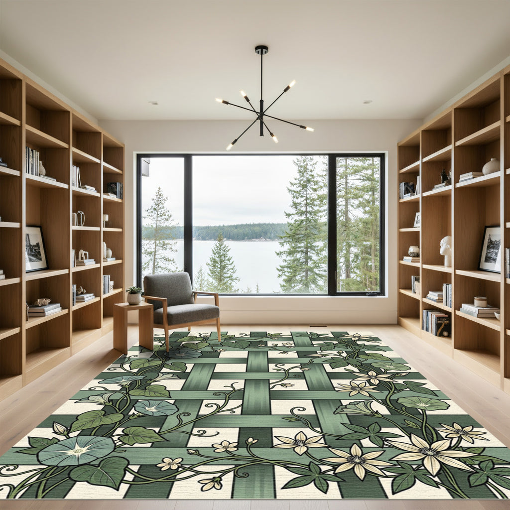 Sage Botanical Lattice Ivy Morning Glory Rug