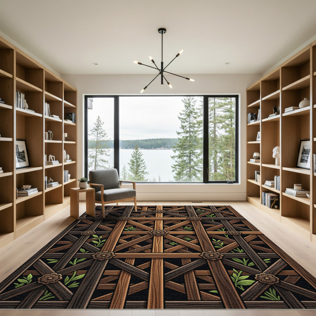 Rustic Wood Lattice Floral Accent Rug