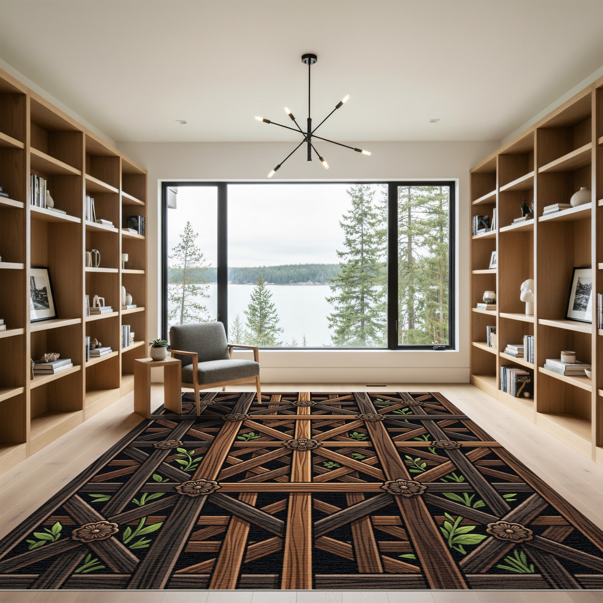 Rustic Wood Lattice Floral Accent Rug