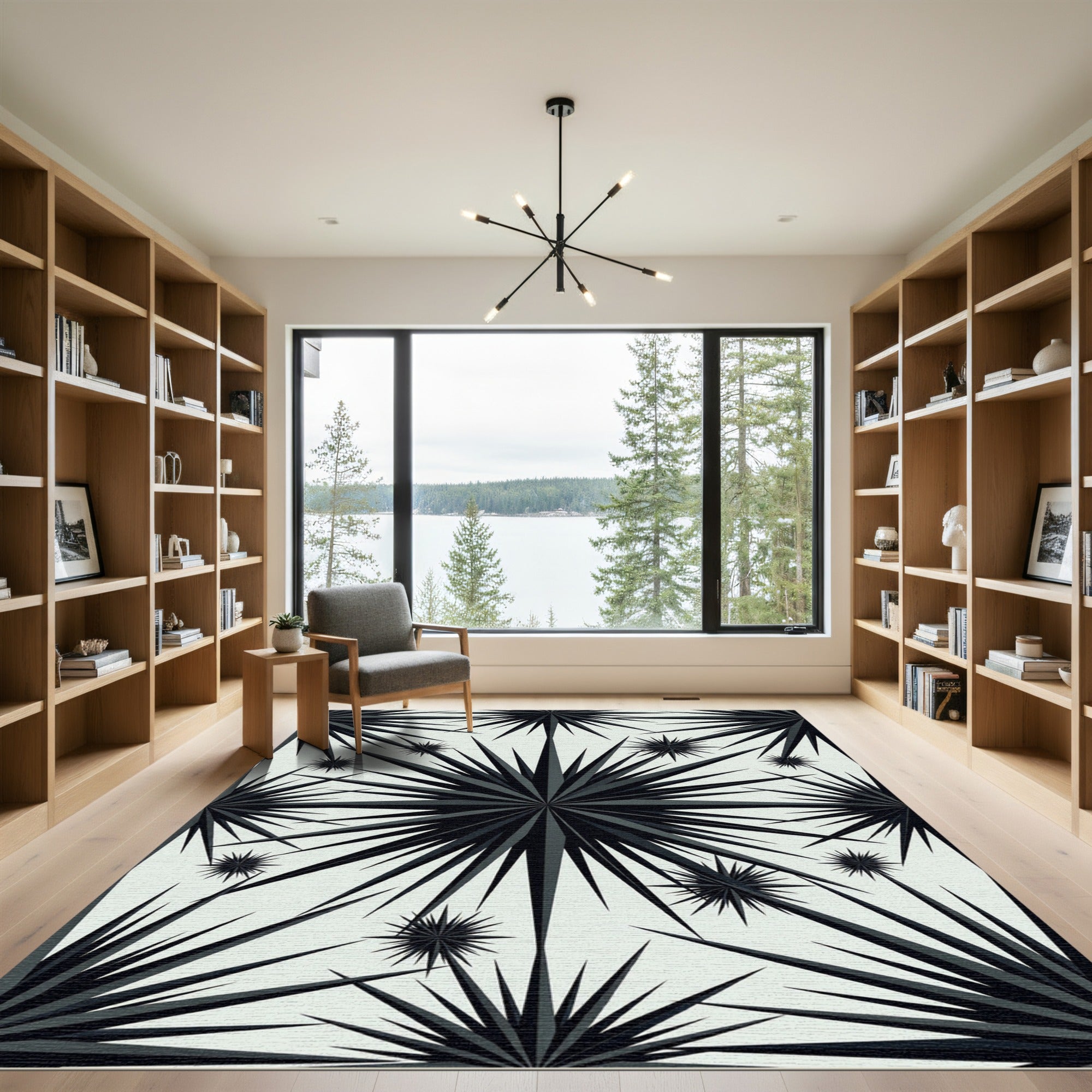 Monochromatic Spiky Starburst Mandala Rug
