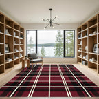 Deep Red Black Plaid Tartan Weave Rug