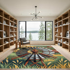 Rustic Golden Windmill Wheat Field Art Rug
