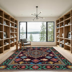 Ornate Deep Teal Koi Medallion Rug