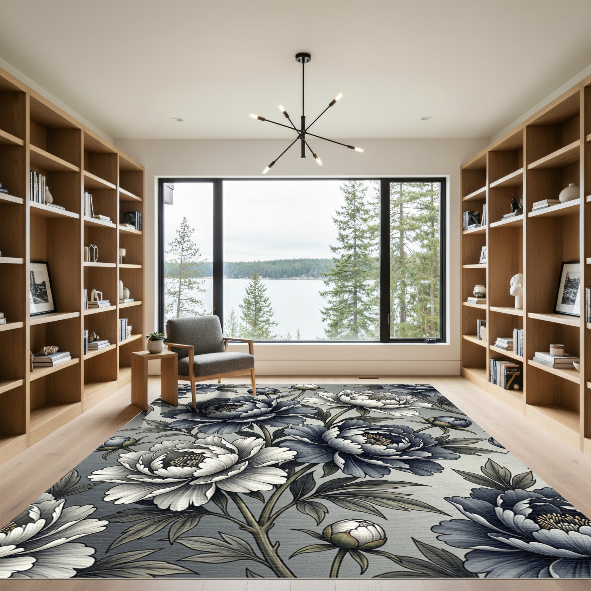 Monochromatic Peony Floral Botanical Art Rug