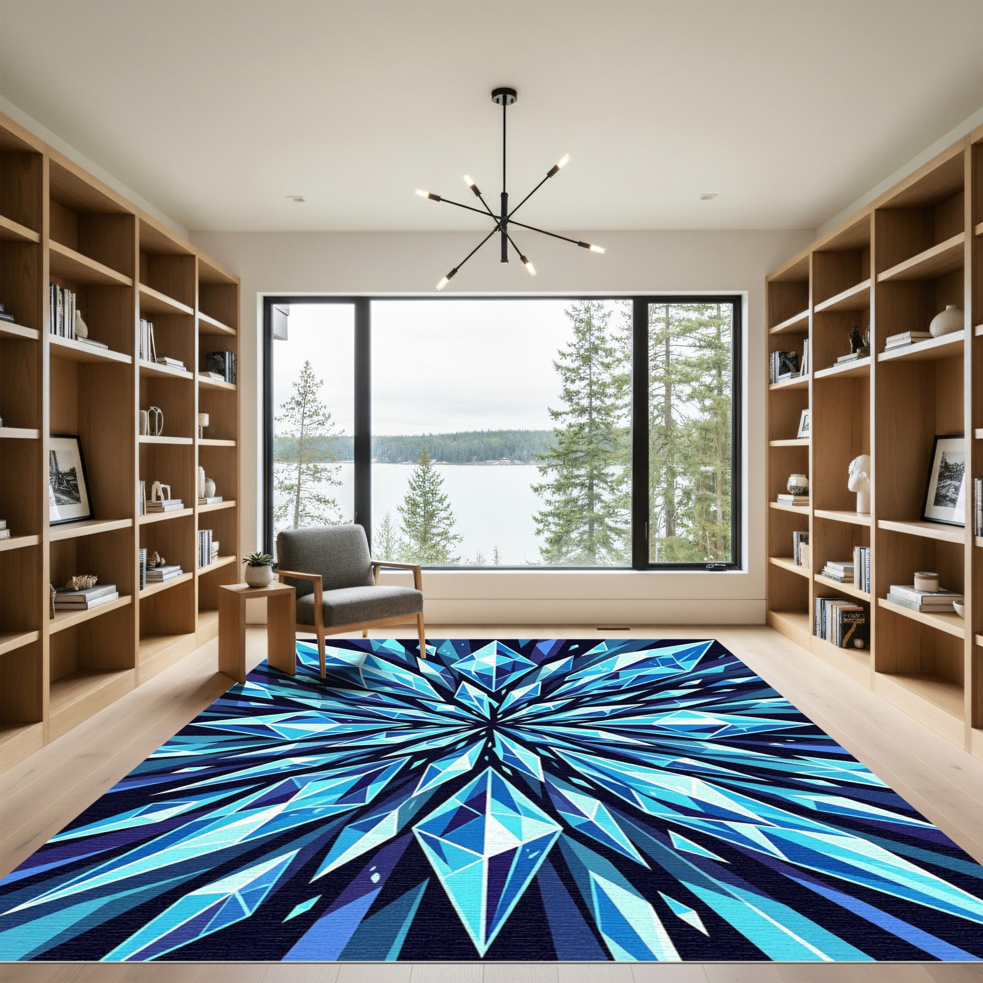Radiant Blue Crystal Geometric Star Rug