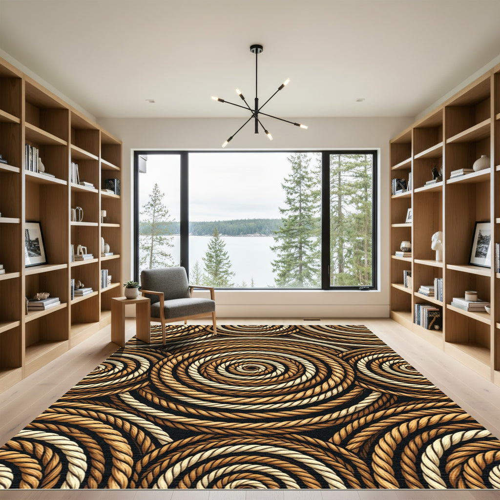 Braided Rope Swirls Gold Tan Rug