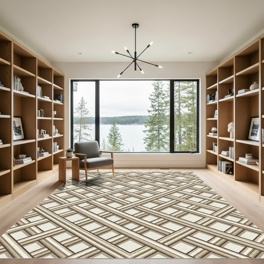 Geometric Taupe Intersecting Lattice Rug