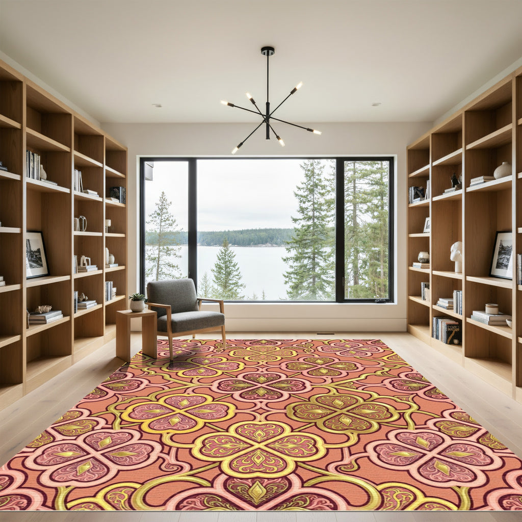 Golden Clover Damask Terracotta Trellis Rug