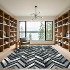 Monochrome Charcoal and Silver Chevron Rug