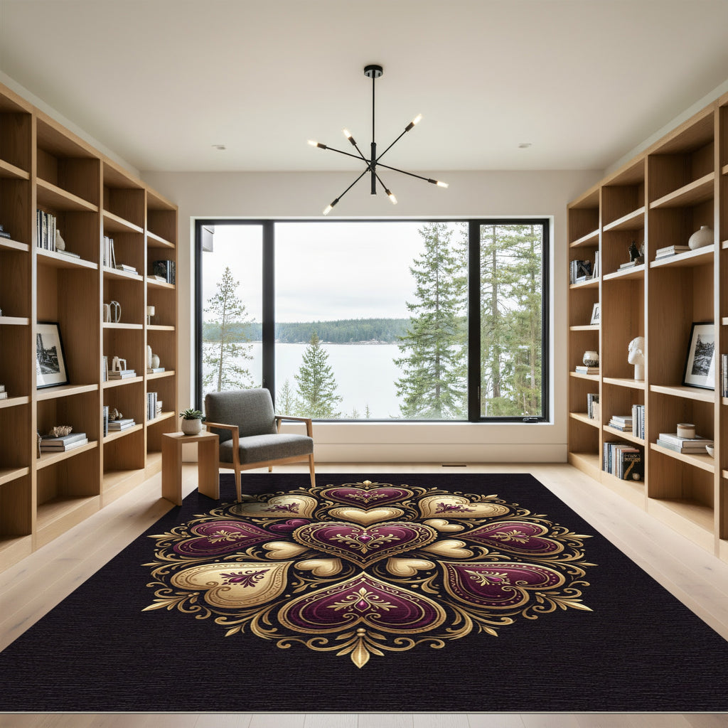 Ornate Hearts Mandala with Gold Accents Rug