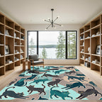 Playful Teal Black Cat Collage Rug