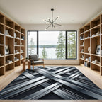 Modern Metallic Silver Intersecting Lines Rug