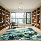 Abstract Watercolor Coastal Wave Landscape Rug