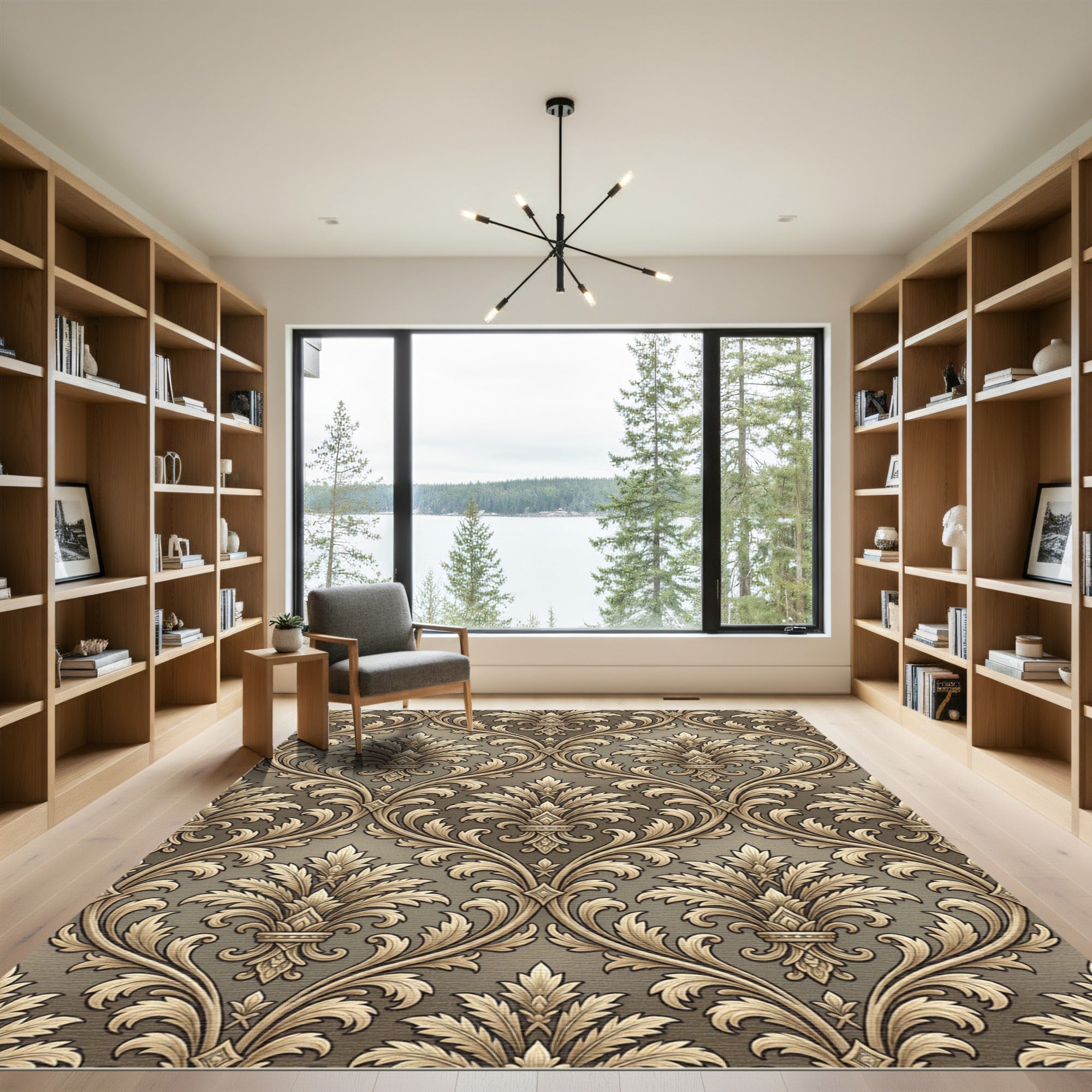 Ornate Gold Leaf Scrollwork Rug