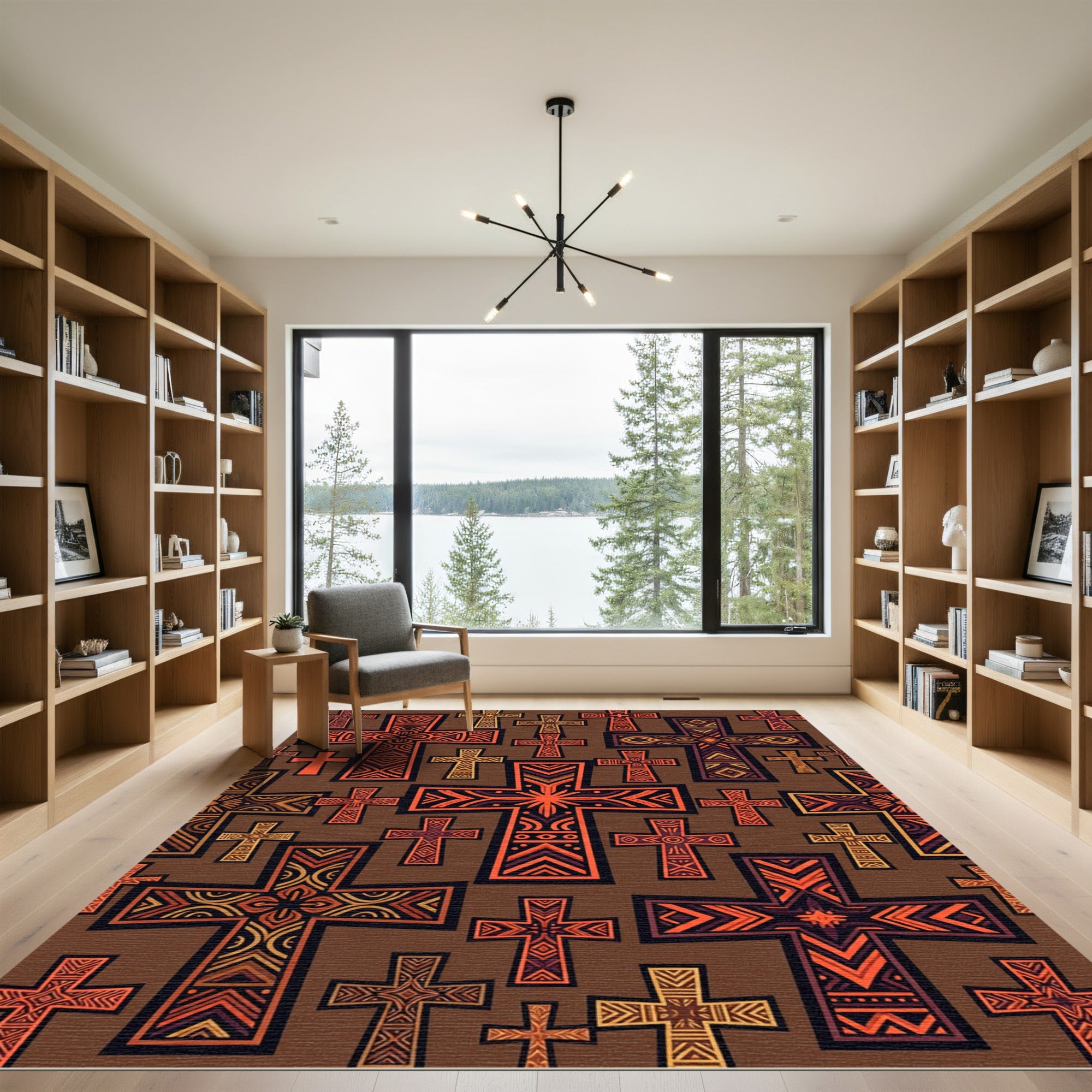 Earthy Spice Geometric Sacred Crosses Rug