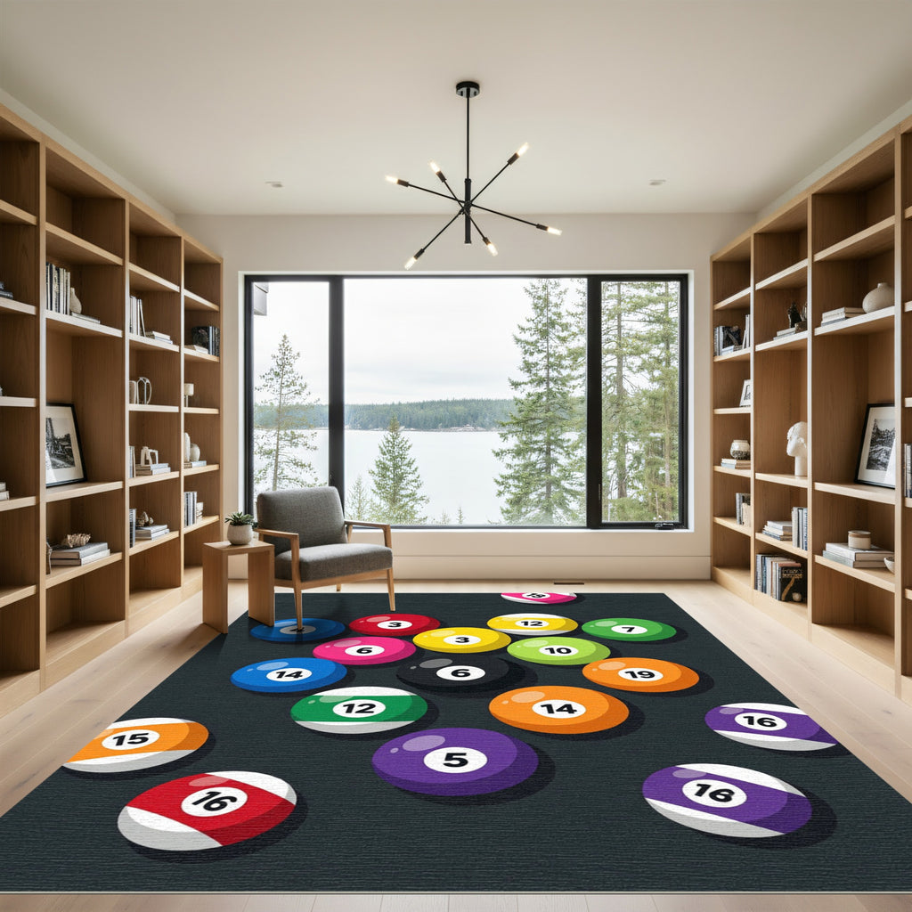 Vibrant Multicolored Billiard Ball Composition Rug