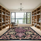 Ornate Mauve Rose Damask Circular Medallion Rug