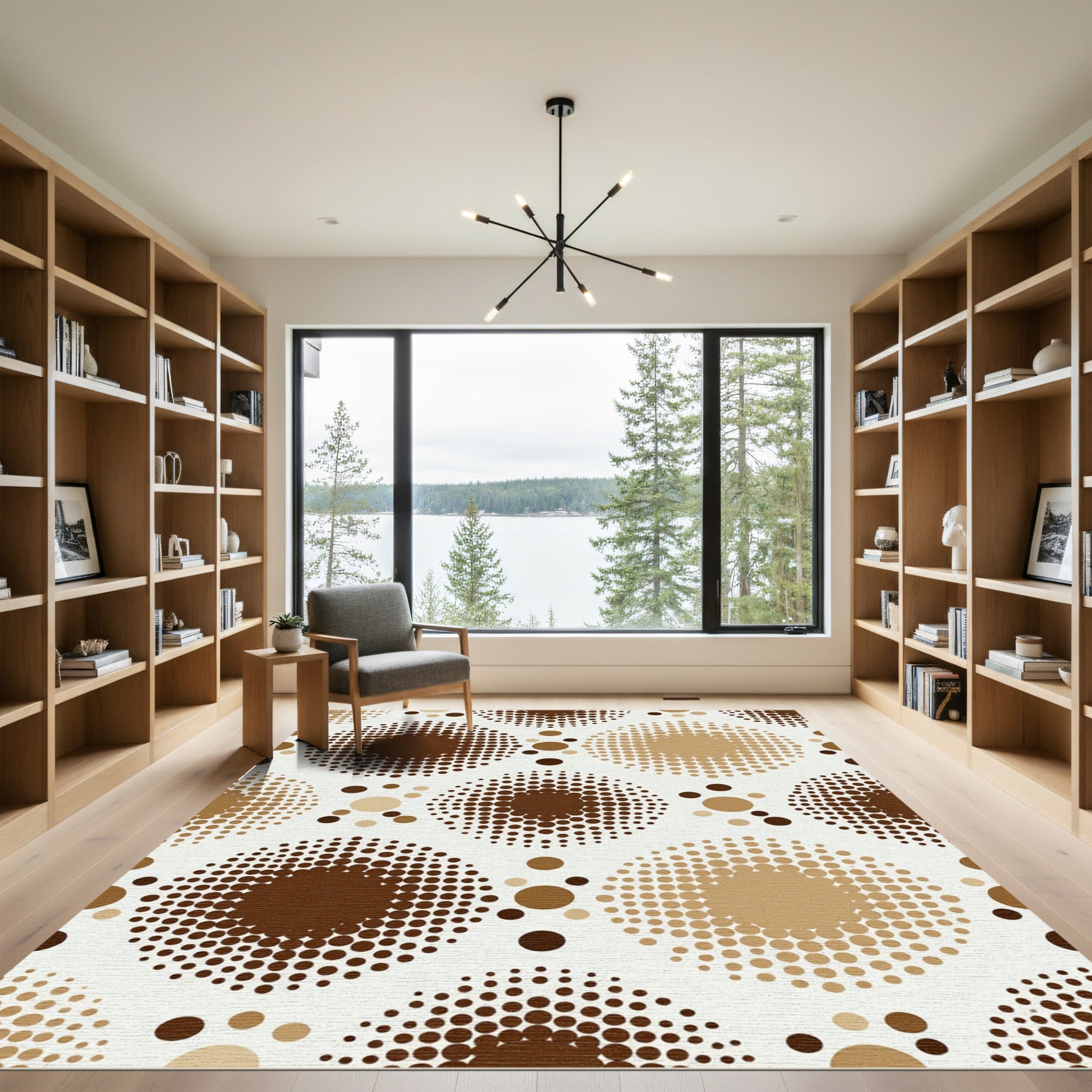 Brown and Beige Polka Dot Squares Rug