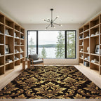 Elegant Gold Damask Foliage Wallpaper Rug