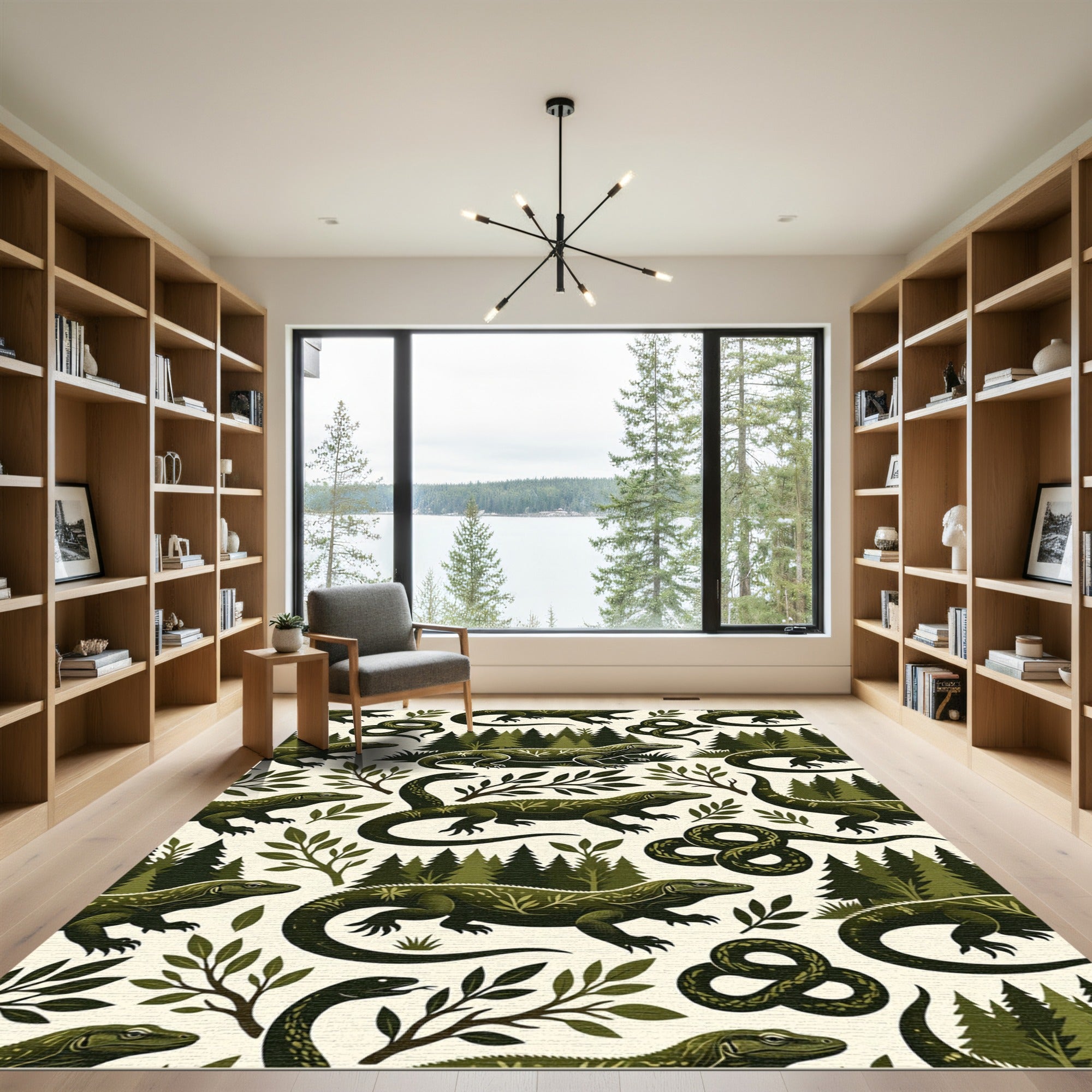Forest Reptile Botanical Sage Green Tapestry Rug