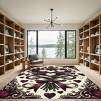 Rich Burgundy White Heart Bouquet Rug