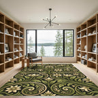 Elegant Sage Gold Floral Scroll Rug
