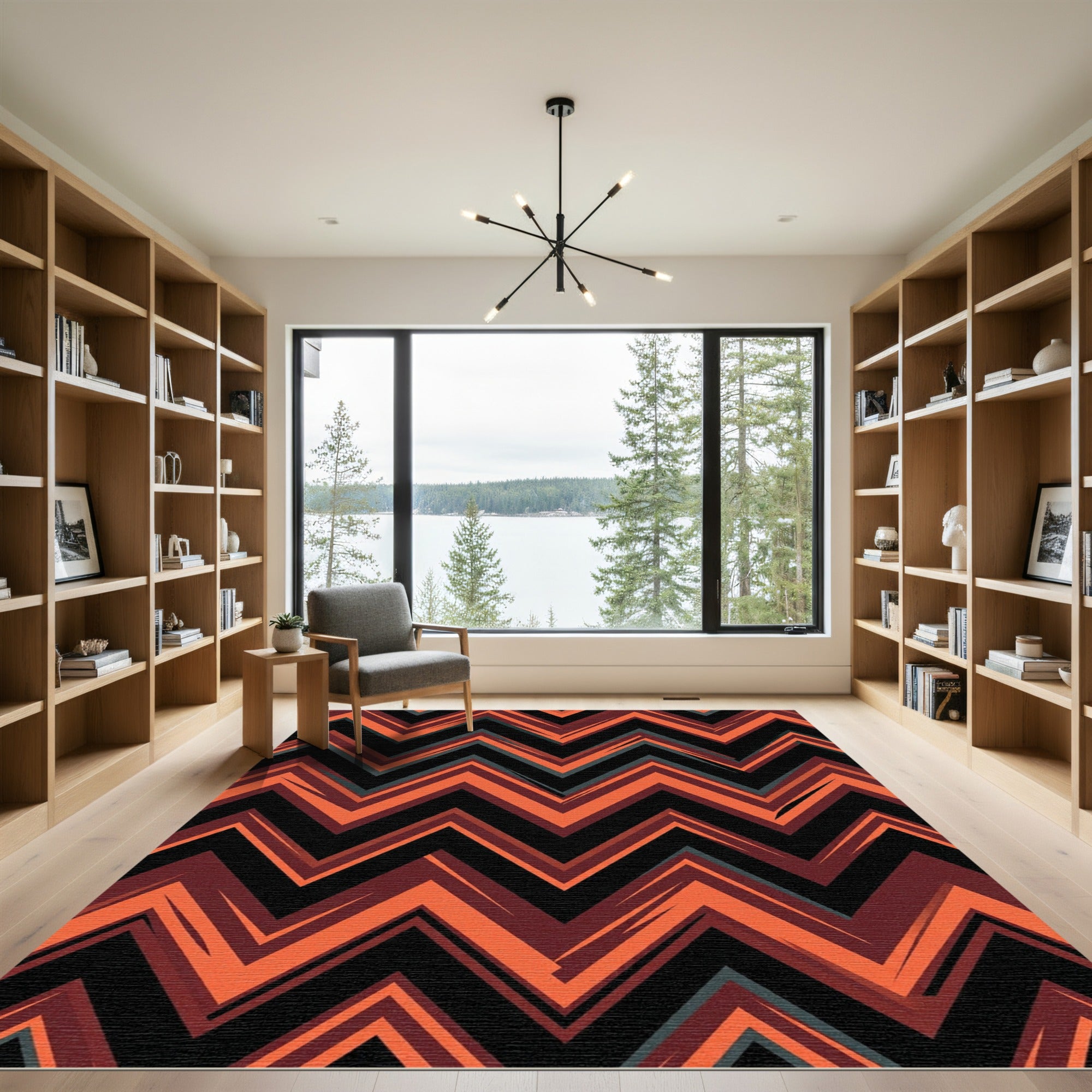 Bold Orange Burnt Sienna Zigzag Rug