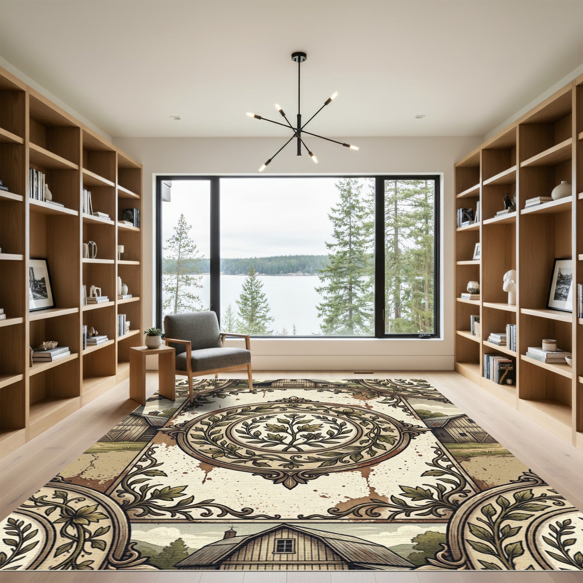 Rustic Farmhouse Wheat Botanical Art Rug