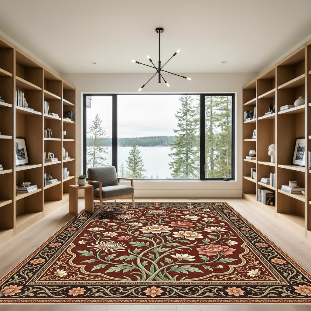 Crimson Floral Arch Garden Rug