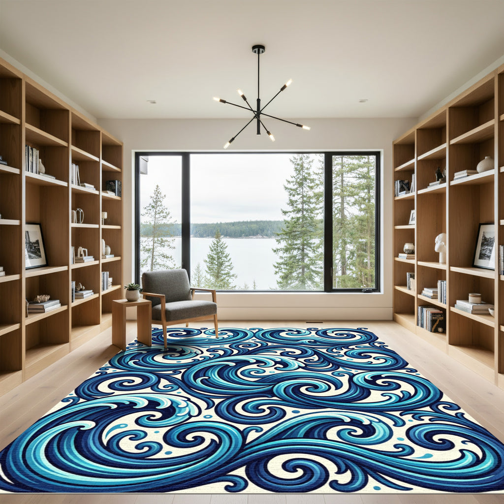 Deep Blue Ocean Swirls Rug