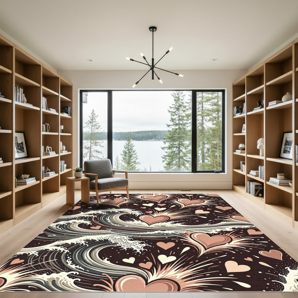 Pink Heart Wave Burst Rug