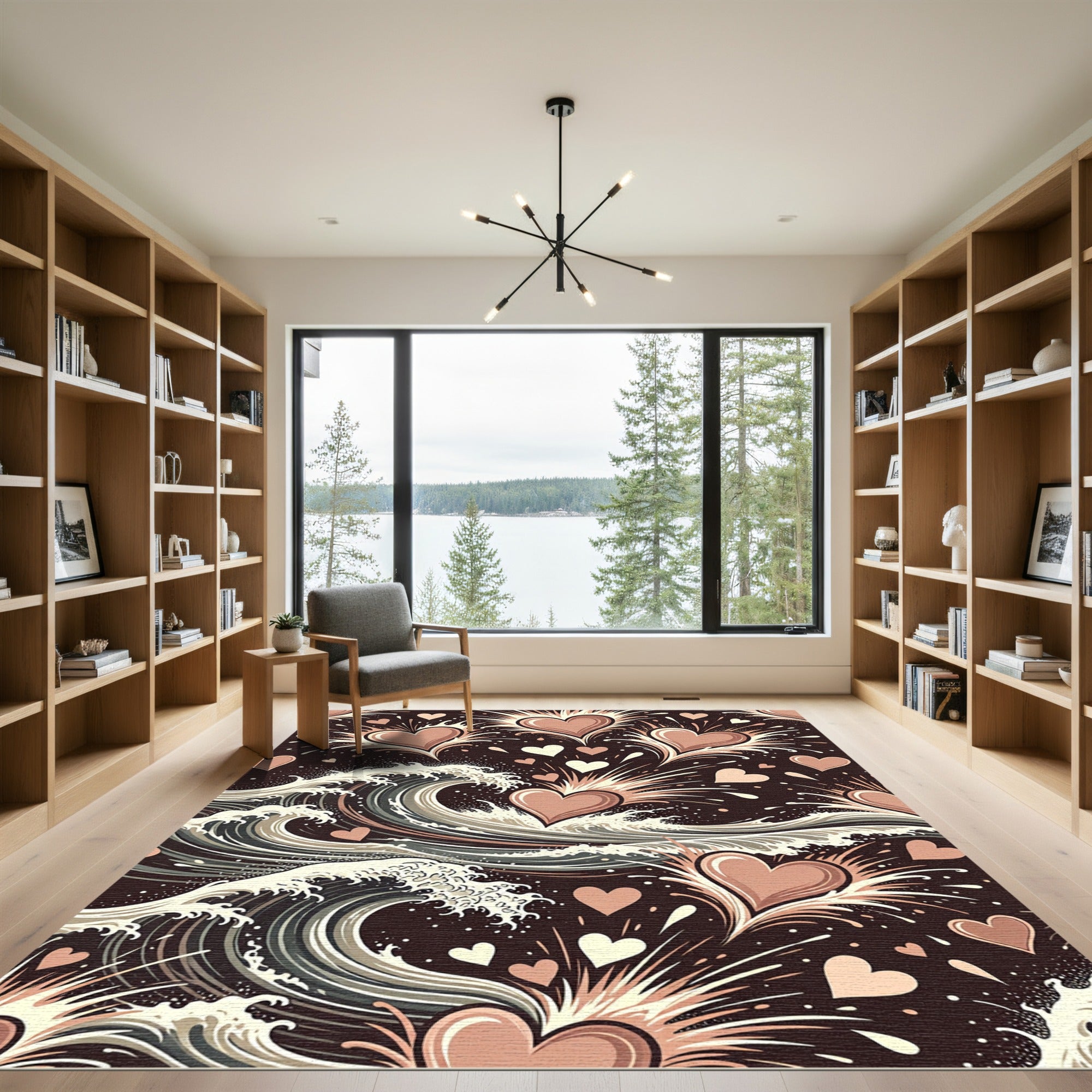 Pink Heart Wave Burst Rug