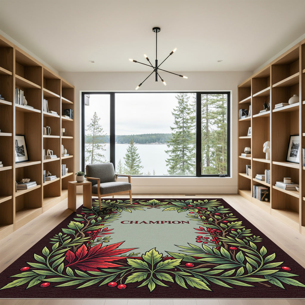 Art Nouveau Red Berry Foliage Border Rug