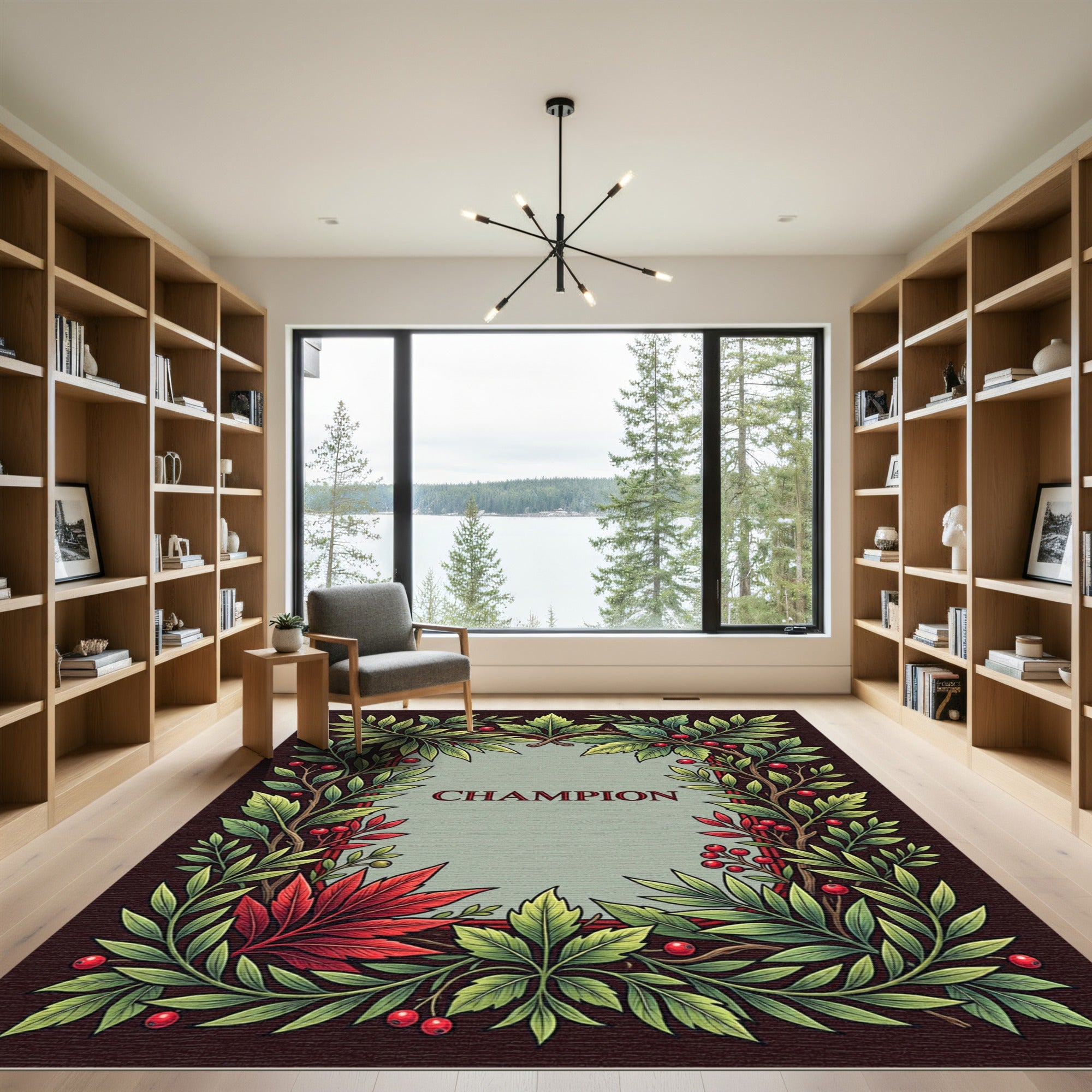 Art Nouveau Red Berry Foliage Border Rug