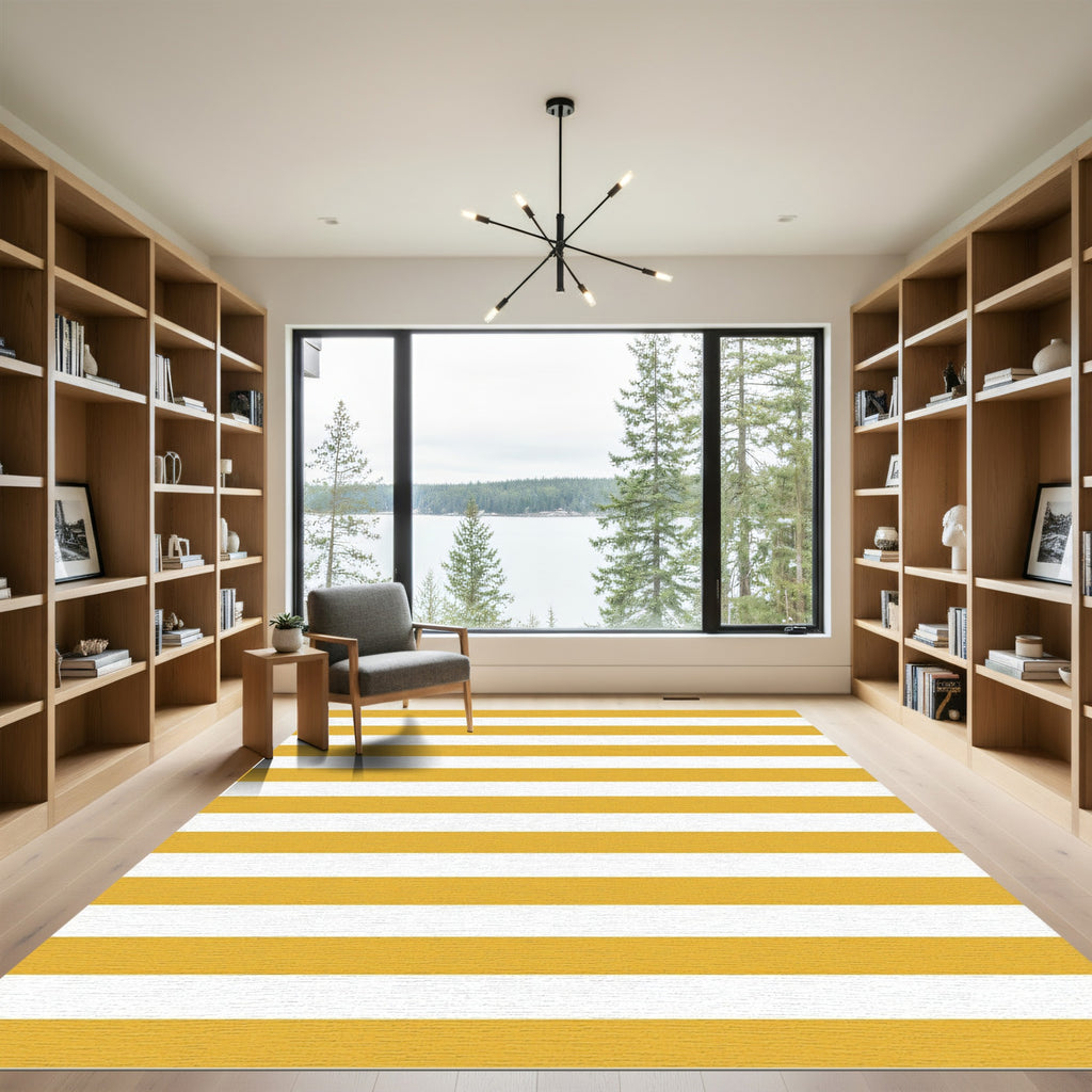 Modern Sunshine Yellow Horizontal Striped Rug