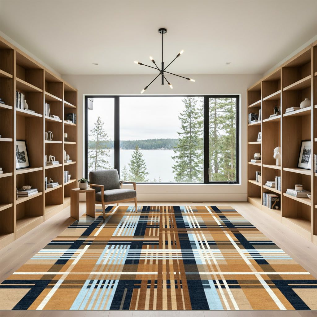 Warm Tones Plaid Composition Rug